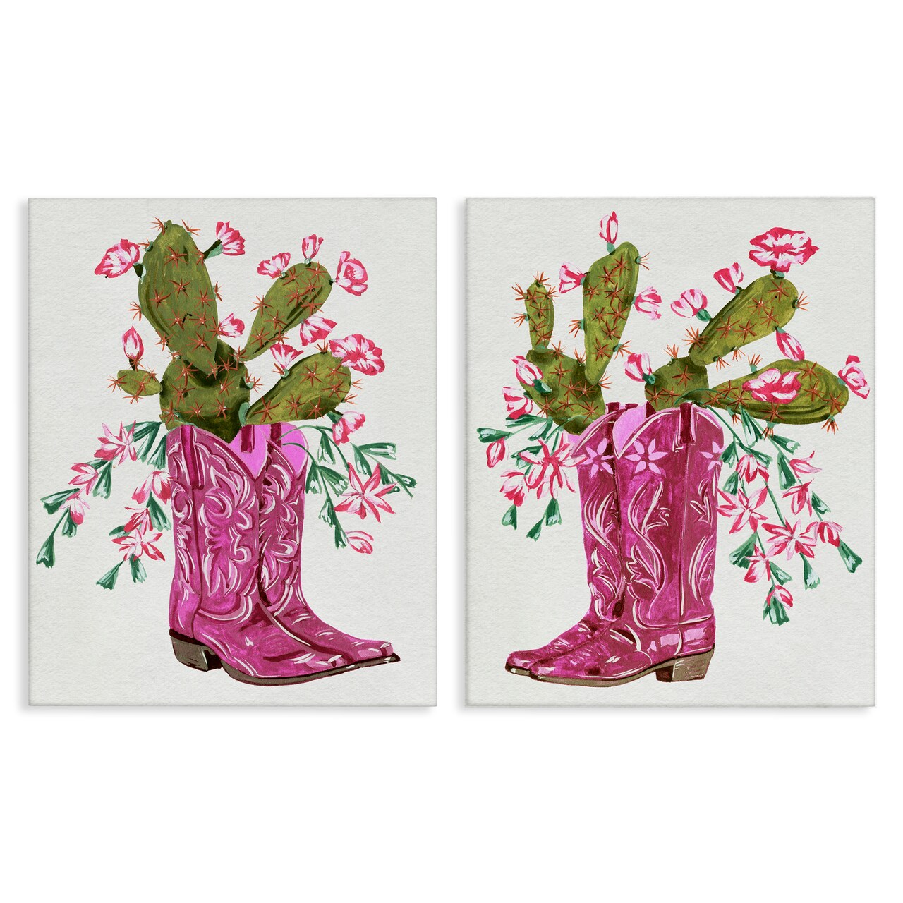 Stupell Industries Cactus in Pink Cowgirl Boots 2pc Canvas Wall Art Set Design by Melissa Wang